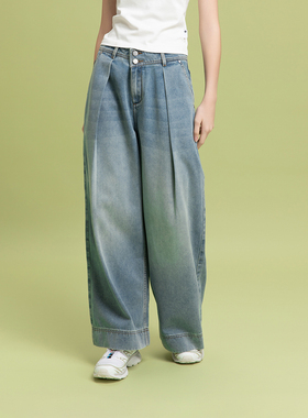 Fun2025春夏线下商场同款打褶牛仔长裤阔腿裤FMK951A8L