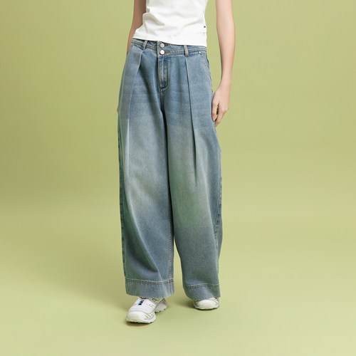 Fun2025春夏线下商场同款打褶牛仔长裤阔腿裤FMK951A8L