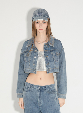 Fun2025春夏线下商场同款牛仔露腰短外套满印款FMW451A0L