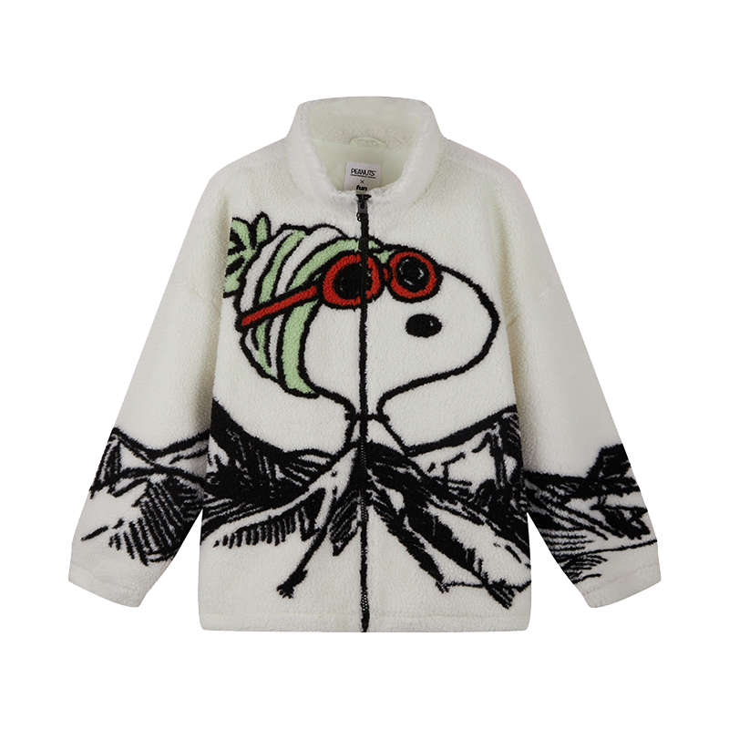 Fun潮牌2024秋季新款大衣男女仿羊羔绒宽松休闲史努比开胸外套