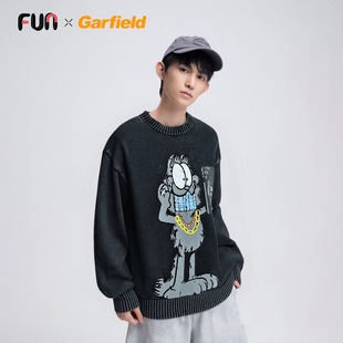 Fun套头毛衣情侣款2025年冬季新款加菲猫联名卡通印花保暖上衣