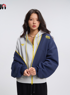 Fun2025秋冬季彩标logo多色连帽卫衣开衫男女情侣双拉链撞色外套