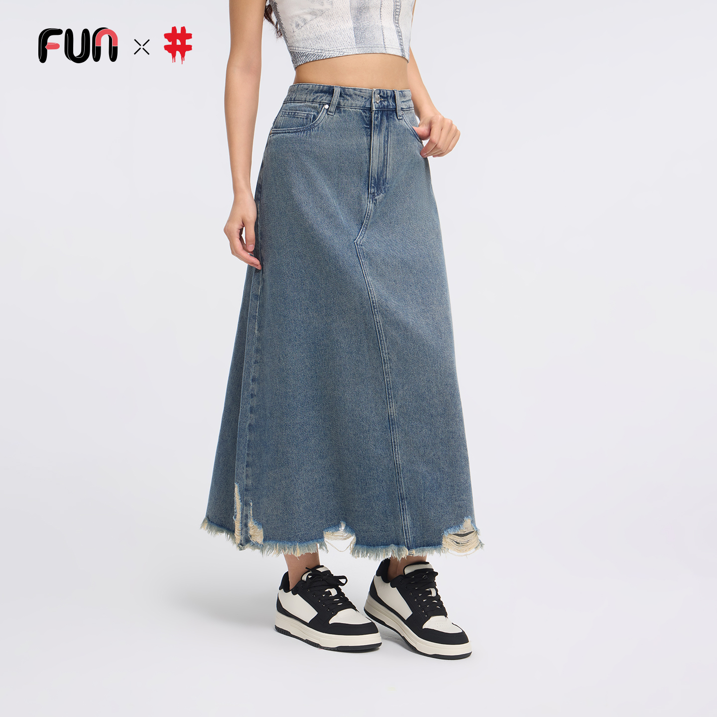 Fun2025秋季商场同款fun x BeenTrill 潮牌时尚牛仔牛仔裙