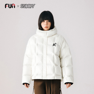 FunFUN潮牌史努比联动短款连帽羽绒服女白色时尚百搭保暖面包服