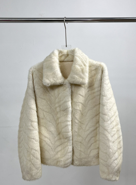 一起设计韩版宽松环保毛金貂叶花纹气质百搭保暖短外套M012