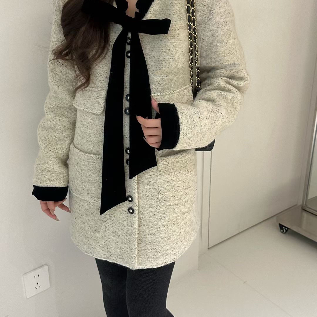 一起设计小香风名媛气质撞色中长款保暖羽绒服外套9NIAN-N8833