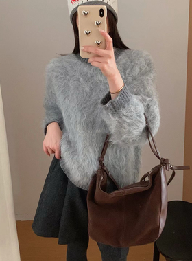 一起长毛圆领休闲套头保暖毛衣OU322