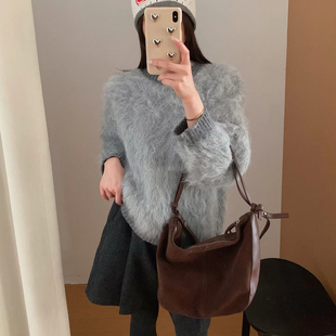 一起长毛圆领休闲套头保暖毛衣OU322