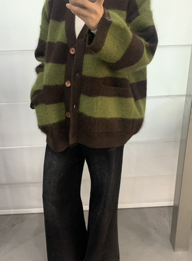 一起设计韩系条纹开衫中长保暖毛衣77918