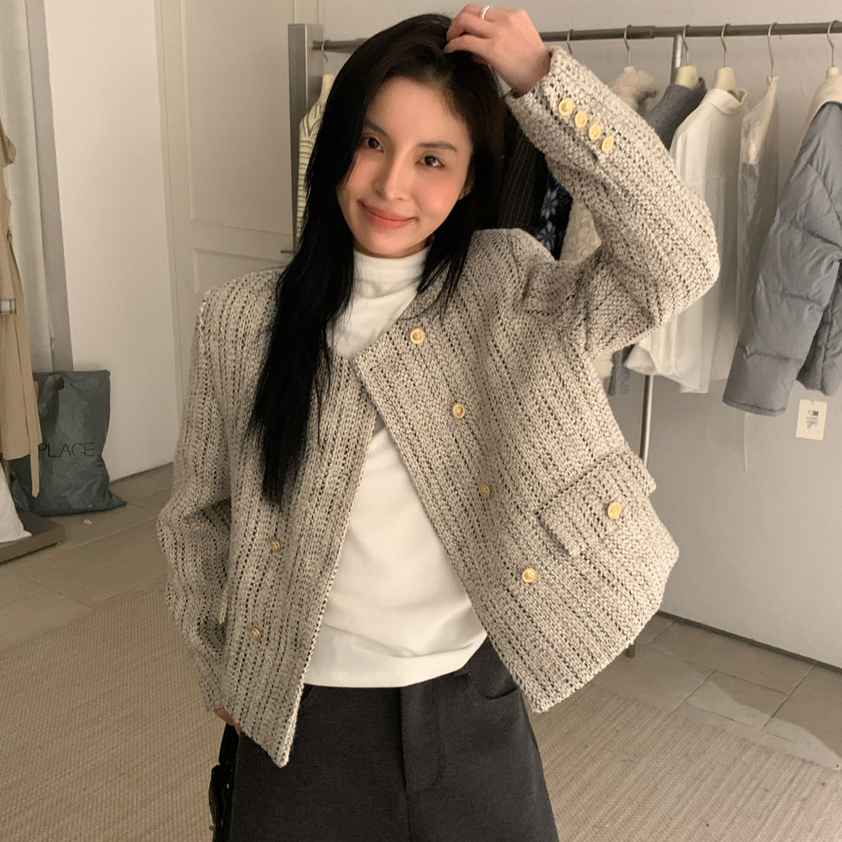 一一起韩标Camellia｜高级感小香风加绒内里短外套C2172#