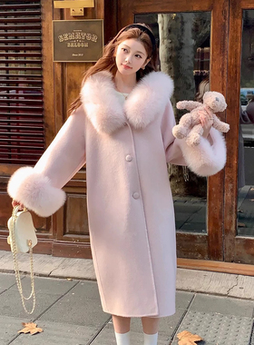 起设计外套(配可拆卸真狐狸毛毛领毛袖)（含100羊毛）S-MJL32066