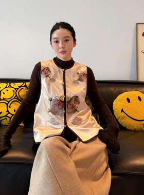 一起-春上新设计高定云鞍秀马对襟醋酸宽松气质马甲YS332-G322