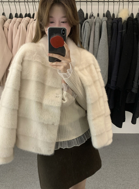 一起小众设计韩系气质短款千金名媛风毛毛保暖短外套N20135