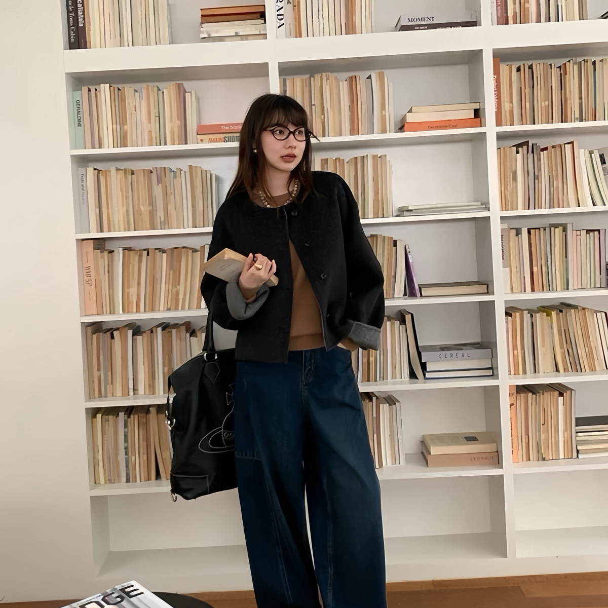 百一起设计羊毛撞色圆领显瘦保暖羊毛外套(含100澳毛)YM3612599