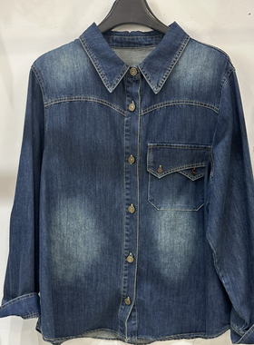 一起26年早春港风复古长袖牛仔衬衫女宽松叠穿内搭衬衫10682