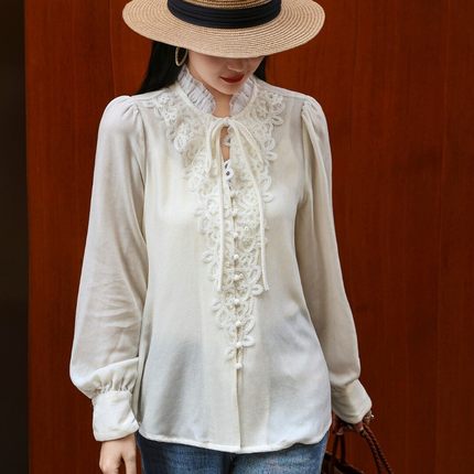 一起26年早春拾花酿春复古花边系带丝绒小衫YS23一G416