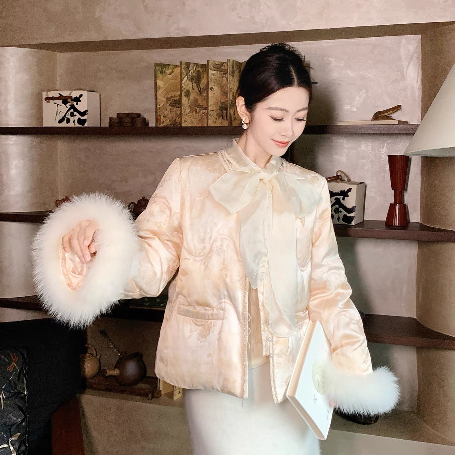 一起设计国风新中式-毛保暖羽绒服外套(配可拆真狐狸毛袖毛)LW032