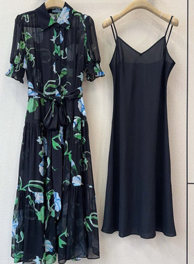 起起泡泡袖连衣裙+内搭吊带连衣裙两件套套装(配腰带)ZL-X260111