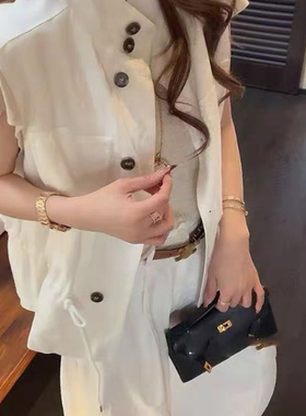 一起26夏上新欧韩休闲亚麻立领抽绳休闲马甲(不含内搭)26097