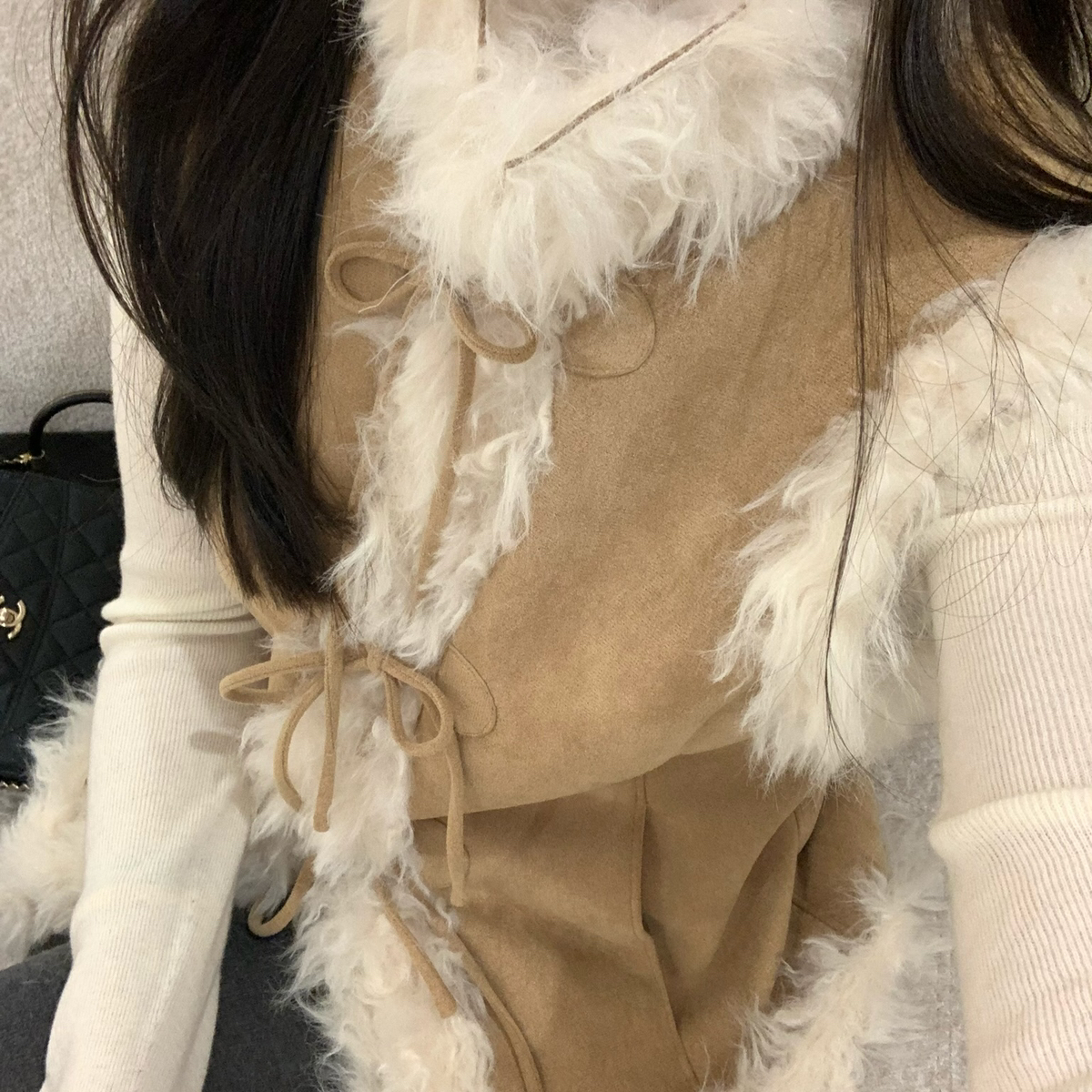 一起福利价毛茸茸保暖系带设计仿皮毛一体马甲YS1-pso7107