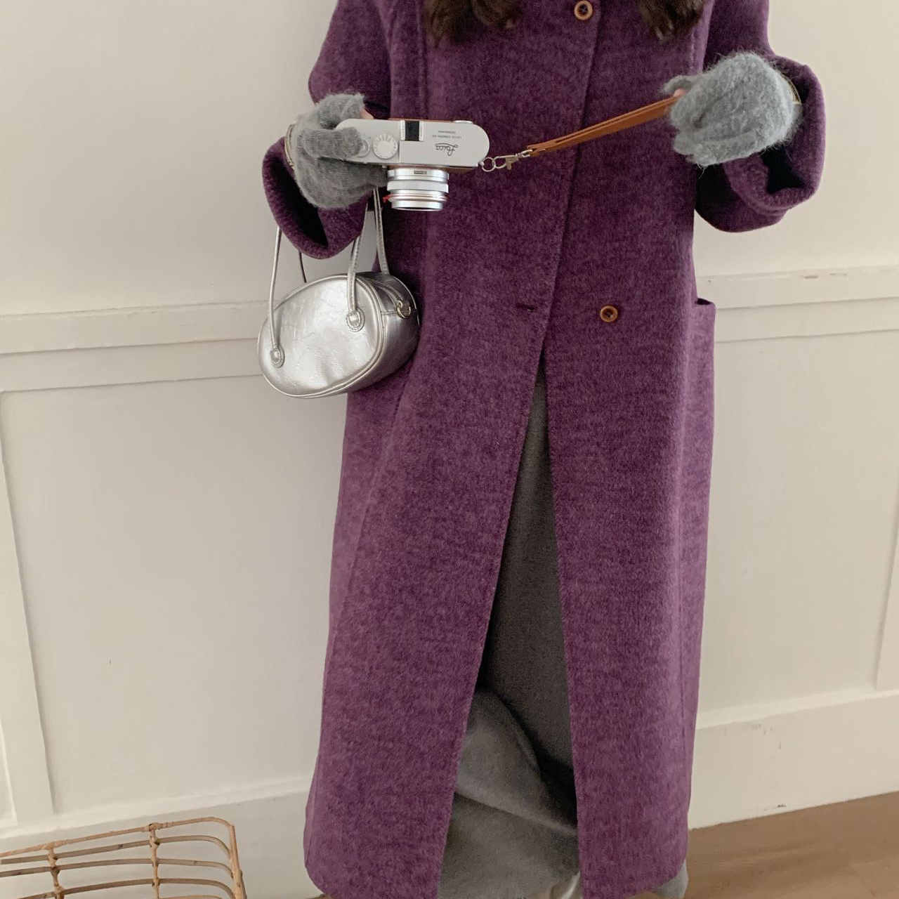 一起厚宽松立领系带秋冬外套羊毛外套(配腰带)（含70.2羊毛）1225