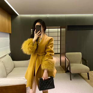 配腰带 含90澳毛 可拆装 子毛 916 狐狸袖 一起系带外套羊毛外套