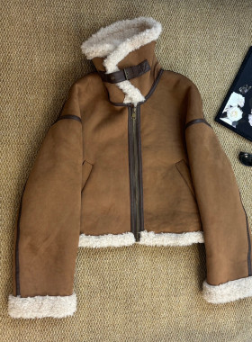 一起起羔毛外套美拉德立领夹克机车服麂皮绒羊毛外套TT932