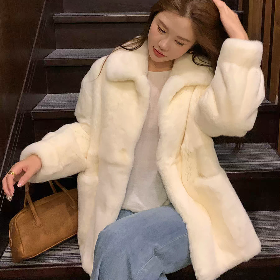 一起设计WER-懒松弛加厚年轻款保暖皮草外套（含100兔毛）HN015