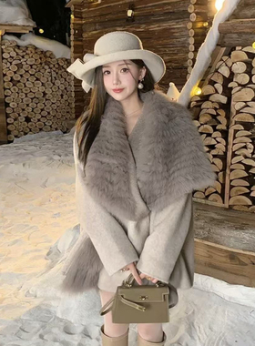 一起设计配毛领狐狸毛真毛可拆卸)（含100绵羊毛）(无腰带)11872