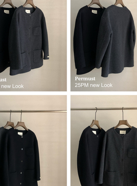一冬上新简约廓形圆领宽松羊毛外套（含82绵羊毛）25746PM11