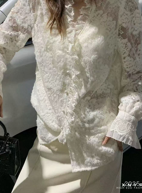 一起26年早春重磅欧货水貂蕾丝v领26年春款小衫42919