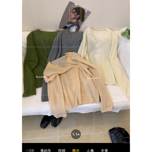 羊绒～法式山羊绒软糯V领蕾丝拼接温柔风羊毛针织衫毛衣毛Fdm601