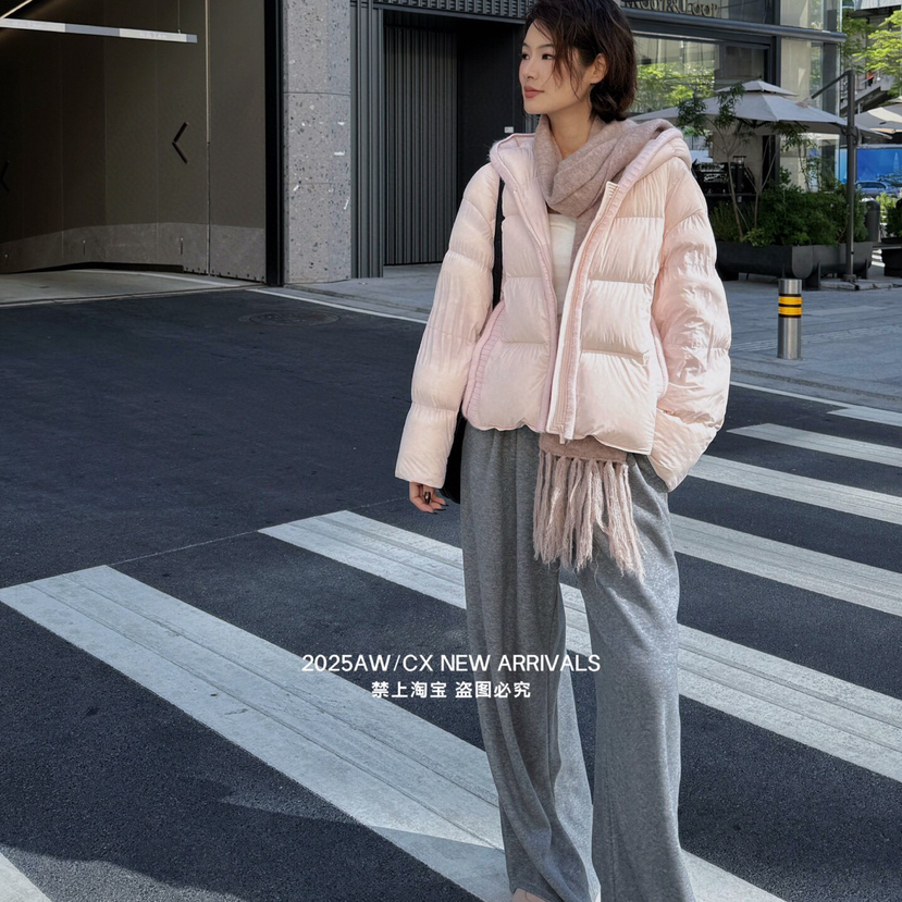 一起冬上新简约廓形连帽短款保暖羽绒服外套P25AWAYR2049