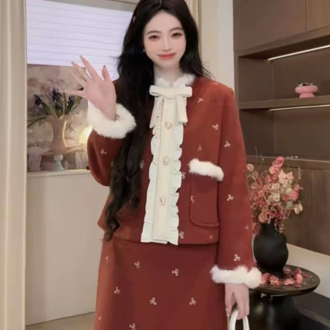 一起设计套装羽绒服+半身长裙套装（含15羊毛）YS1-2025YN172-1