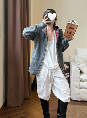 一风撞色菱格纹拉链经典百搭高级质感休闲通勤保暖毛衣25H051053