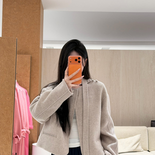 一起孤品清设计感系带短款 系带可拆卸 含80羊毛 羊毛外套