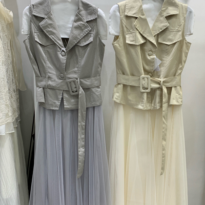 一起设计法式轻熟风套装马甲+半身裙套装(配腰带)H7513