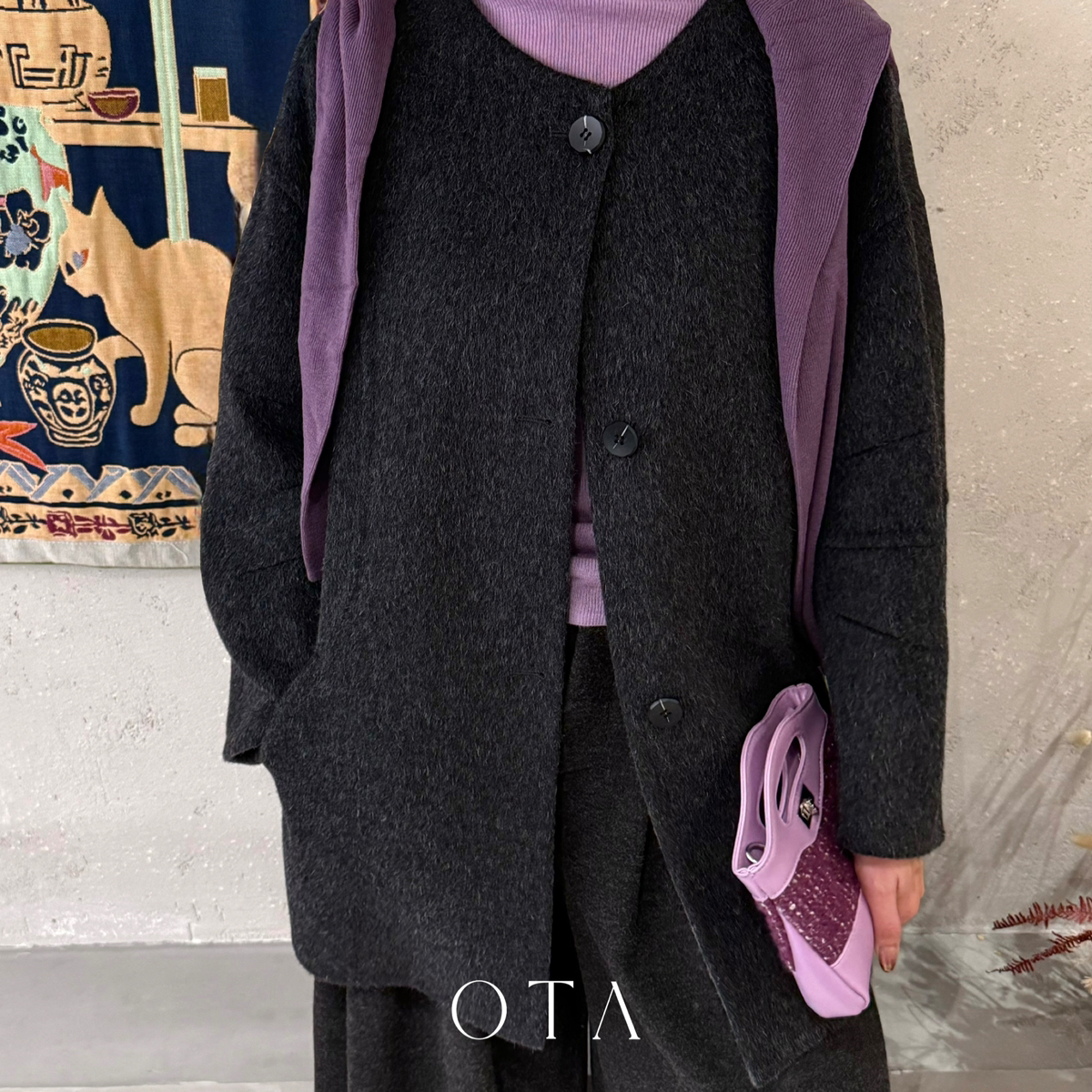 一起复古圆领设计感袖子中长款羊毛大衣羊毛外套(含95羊毛)OYH517