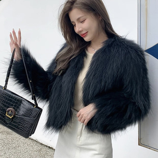 一起草短款 外套貉子毛编织保暖皮草外套DXJKJ2510 修身