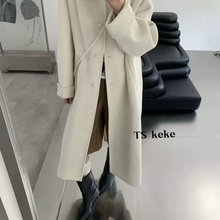 HYgj1957 含65羊毛 一一起翻领宽松纯色加厚羊毛外套 配小背包