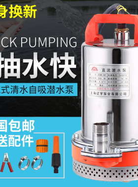 上海人民 辽宇12V24V48V60V不锈钢叶轮 直流潜水泵抽水泵家用农用