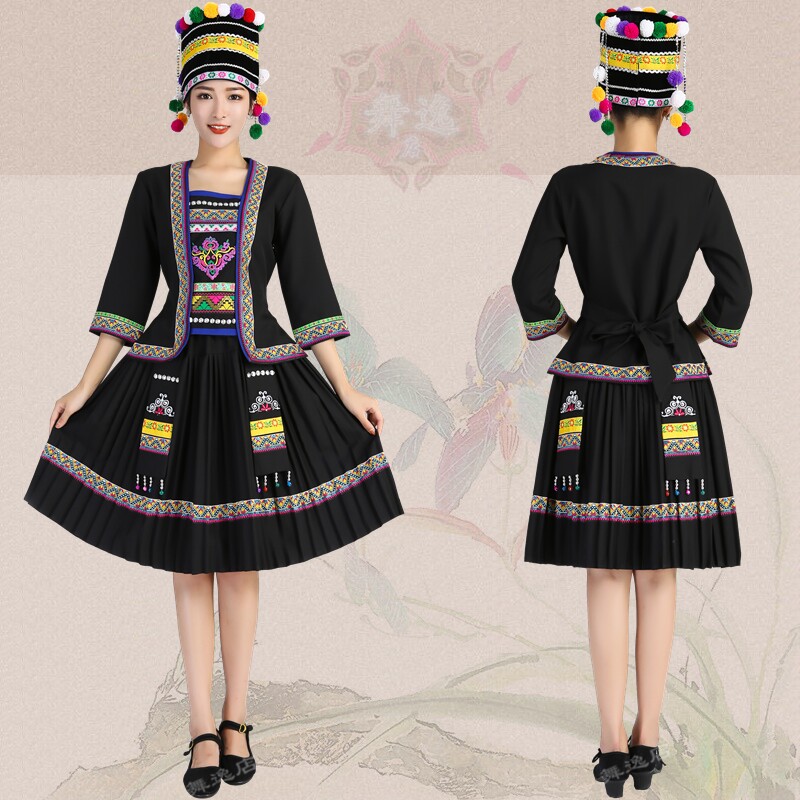 少数民族舞蹈演出服 哈尼族女装 云南爱伲族 拉祜族 土家族表演服