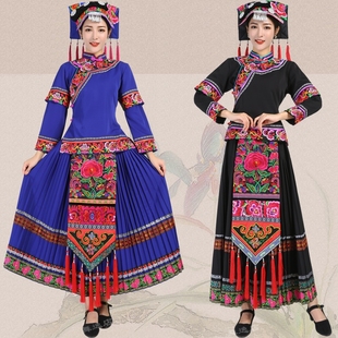 精品绣花长裙女装彝族盛装大摆裙高档民族服套装壮族黎族土家族