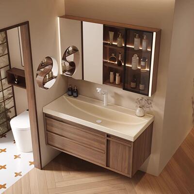 莫顿中古风骨骼鎏金石一体盆浴室柜组合卫生间洗手洗脸盆洗漱定制