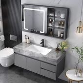 莫顿简约轻奢浴室柜实木组合岩板陶瓷无缝一体卫生间洗漱池洗脸盆