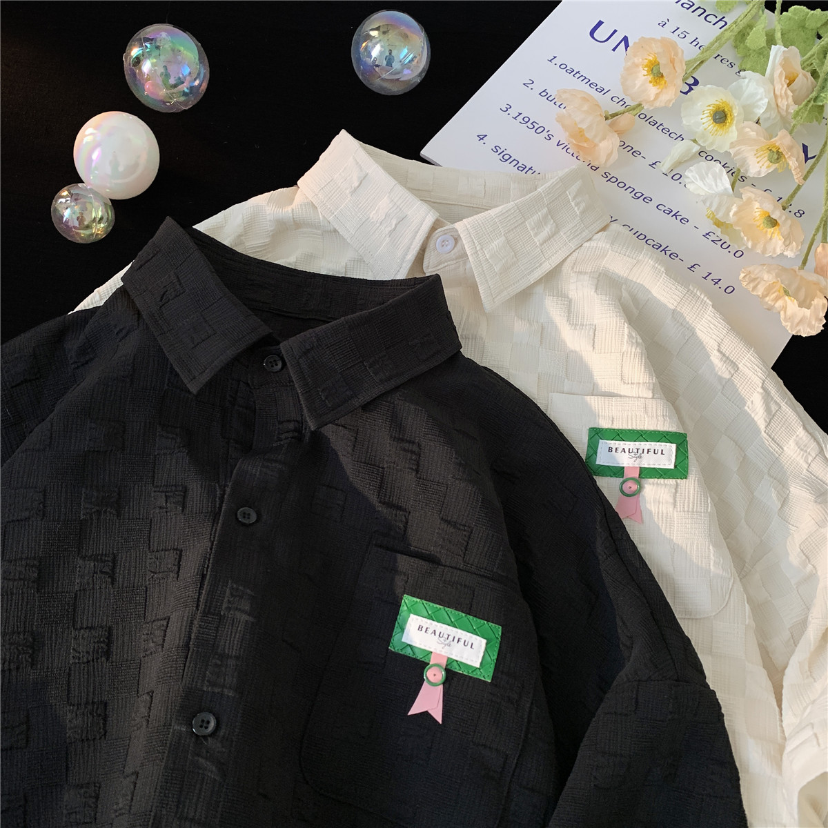 华夫格短袖衬衫男夏季宽松ins衬衫XZ221-2-C003-P55,男装T恤,星座218