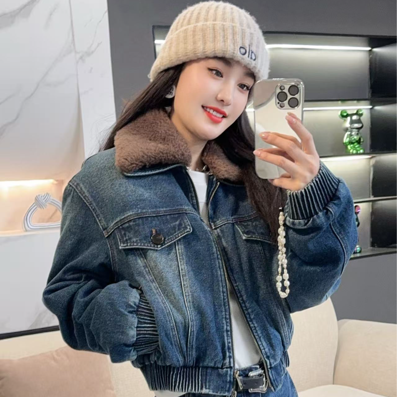 【采桑城南】2025冬季新款设计师时尚休闲牛仔棉服外套H6590