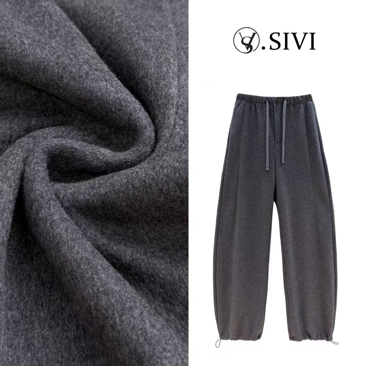 熙薇【惰性轮廓】2025秋冬新款时尚桑-蚕-丝加厚束脚羊毛裤H5771