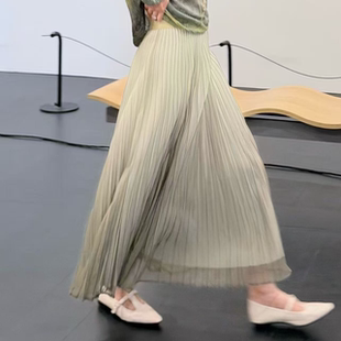 新款 2026春季 渐变网纱垂感百褶半身长裙M2326 雾纱流光 熙薇