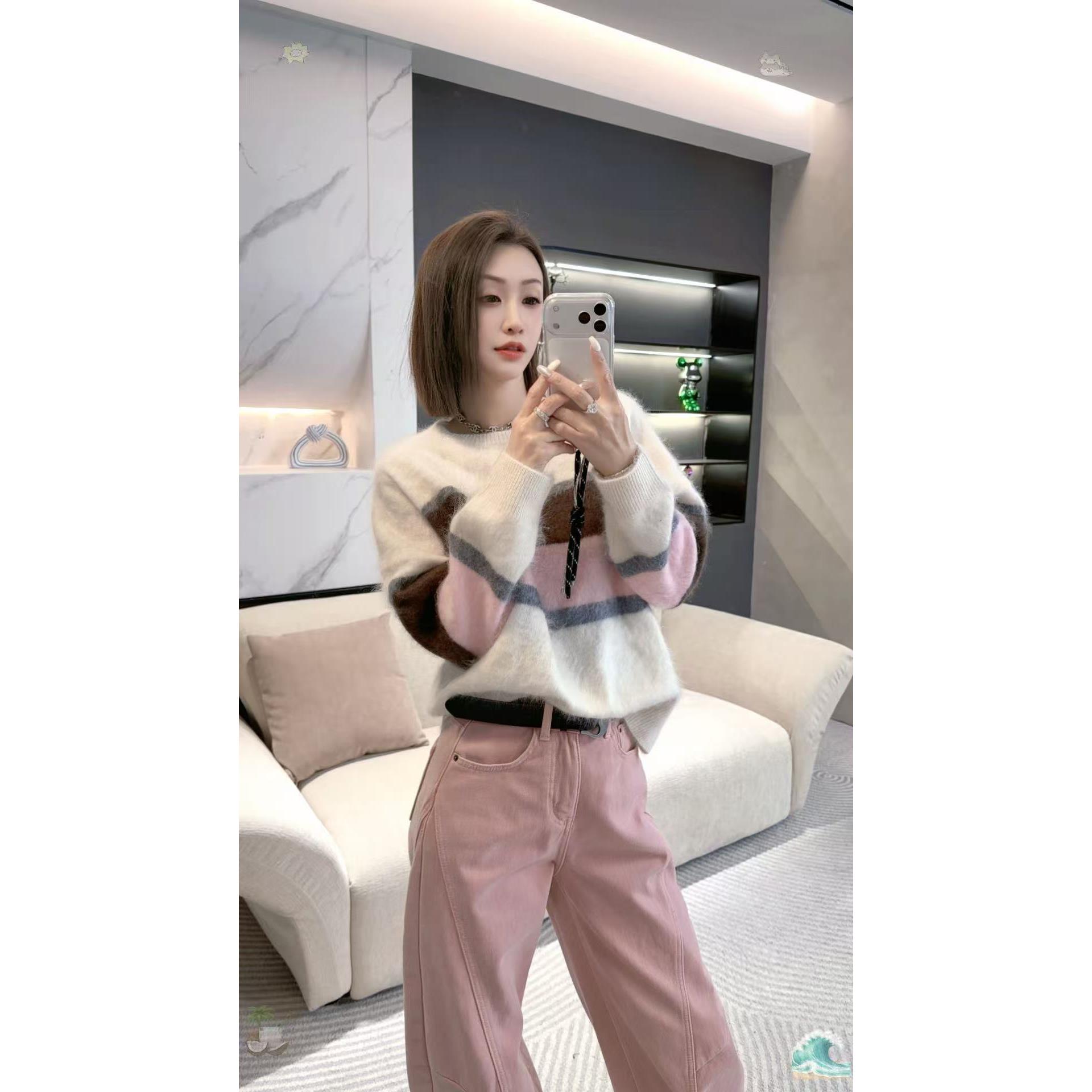 熙薇【三彩拼色】2025冬季新款时尚休闲百搭针织毛衣H6685